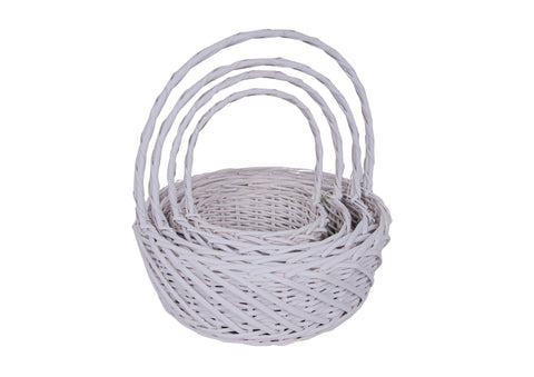 Set 4 Cosuri din Rachita Forma Rotunda Alb
