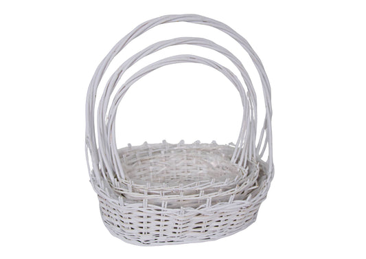 Set 3 Cosuri din Rachita Forma Ovala Alb