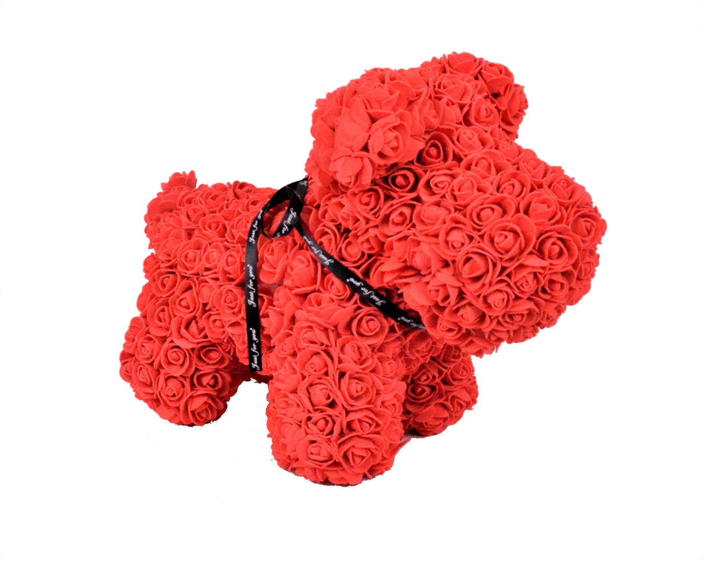 Catelus din trandafiri de spuma in cutie transparenta H 40