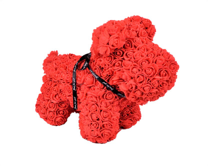 Catelus din trandafiri de spuma in cutie transparenta H 40