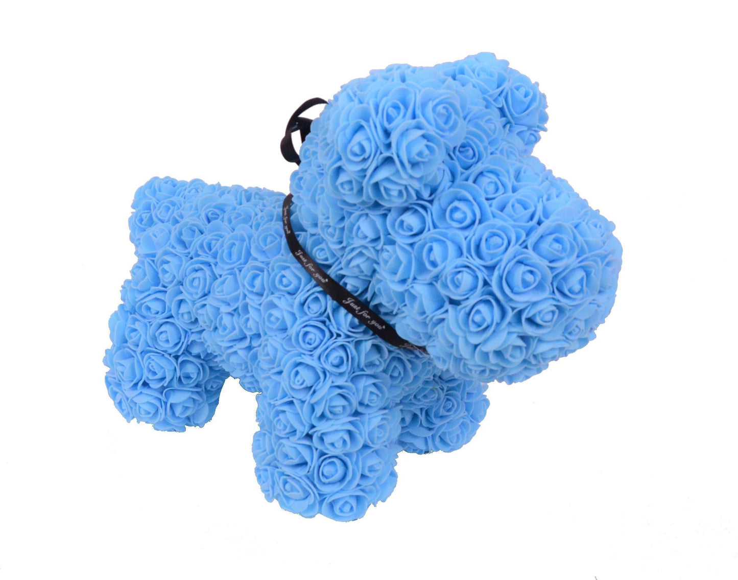 Catelus din trandafiri de spuma in cutie transparenta H 40