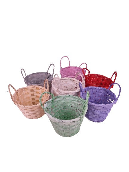 Cos din nuiele de lemn rotund cu doua toarte