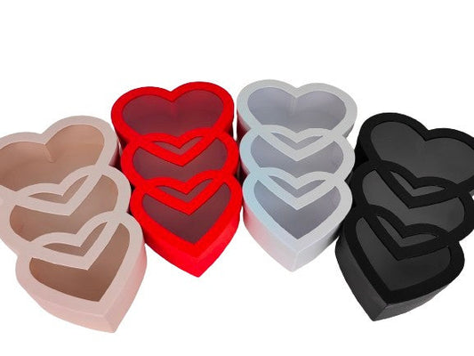 Cutie 3 inimi uni cu capac transparent