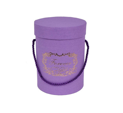 Cutie rotunda uni cu inscriptie Mov