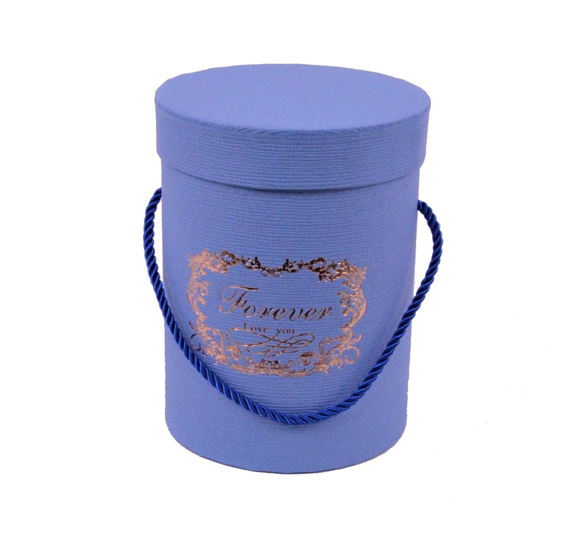 Cutie rotunda uni cu inscriptie Albastru