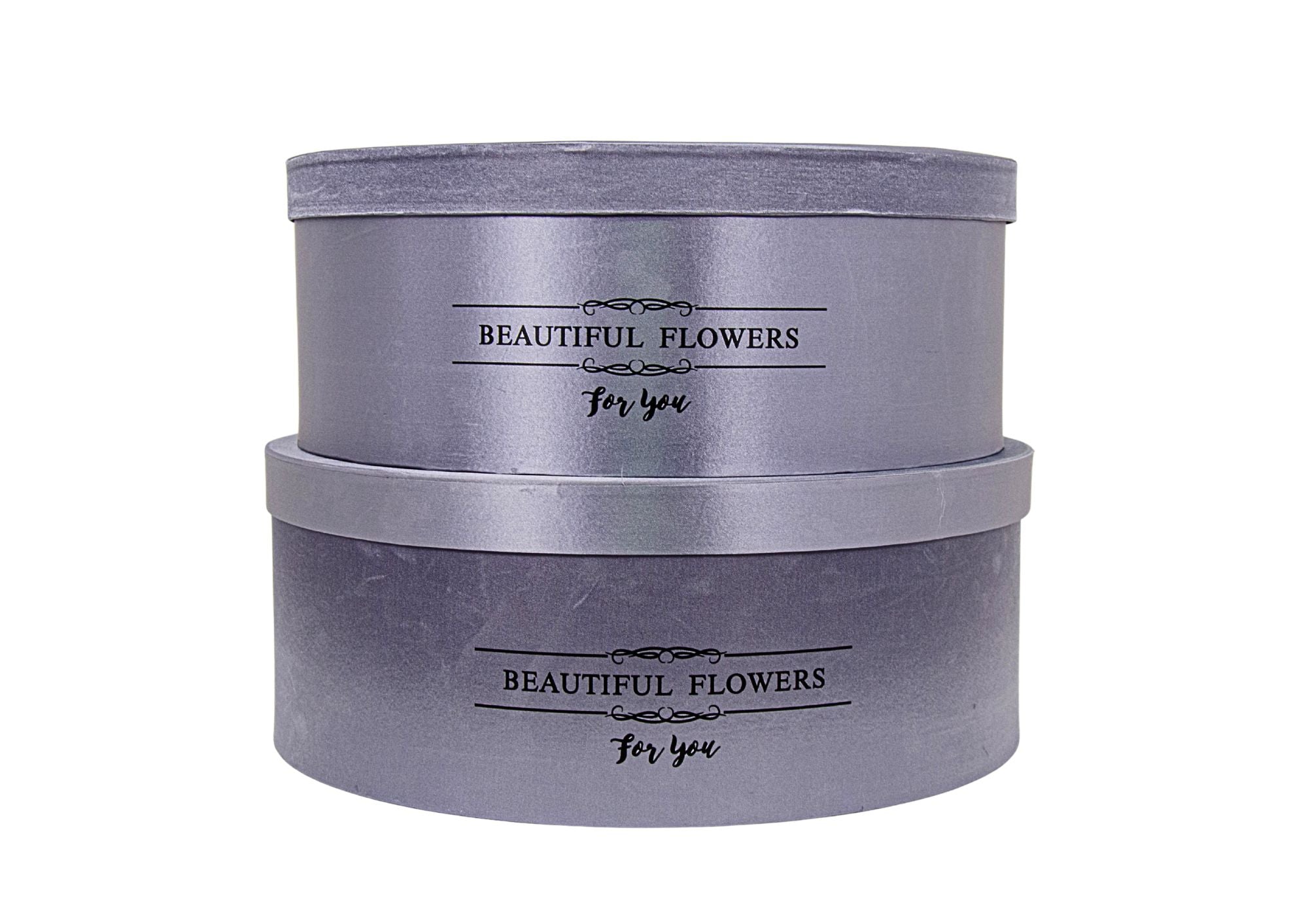 Set doua cutii rotunde satinate uni cu inscriptie