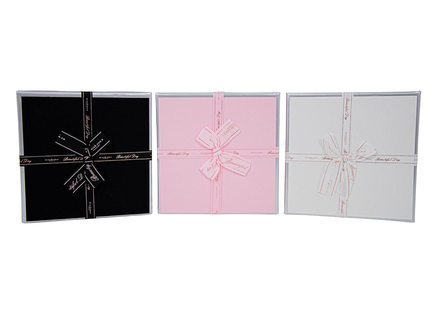 Set 3 Cutii Patrate Tip Cadou cu Funda pentru Flori H6.5-H9.8