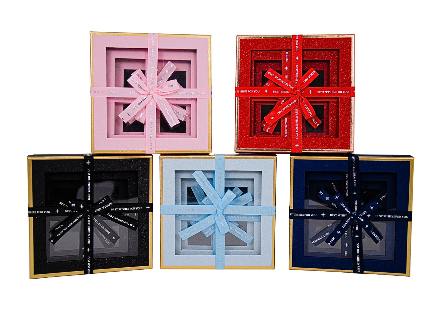 Set 3 Cutii Patrate cu Geam si Funda pentru Flori H6.5-H9.5