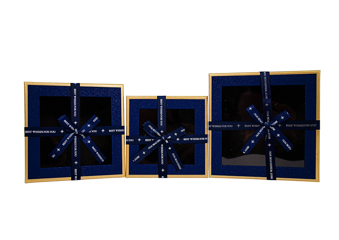 Set 3 Cutii Patrate cu Geam si Funda pentru Flori H6.5-H9.5