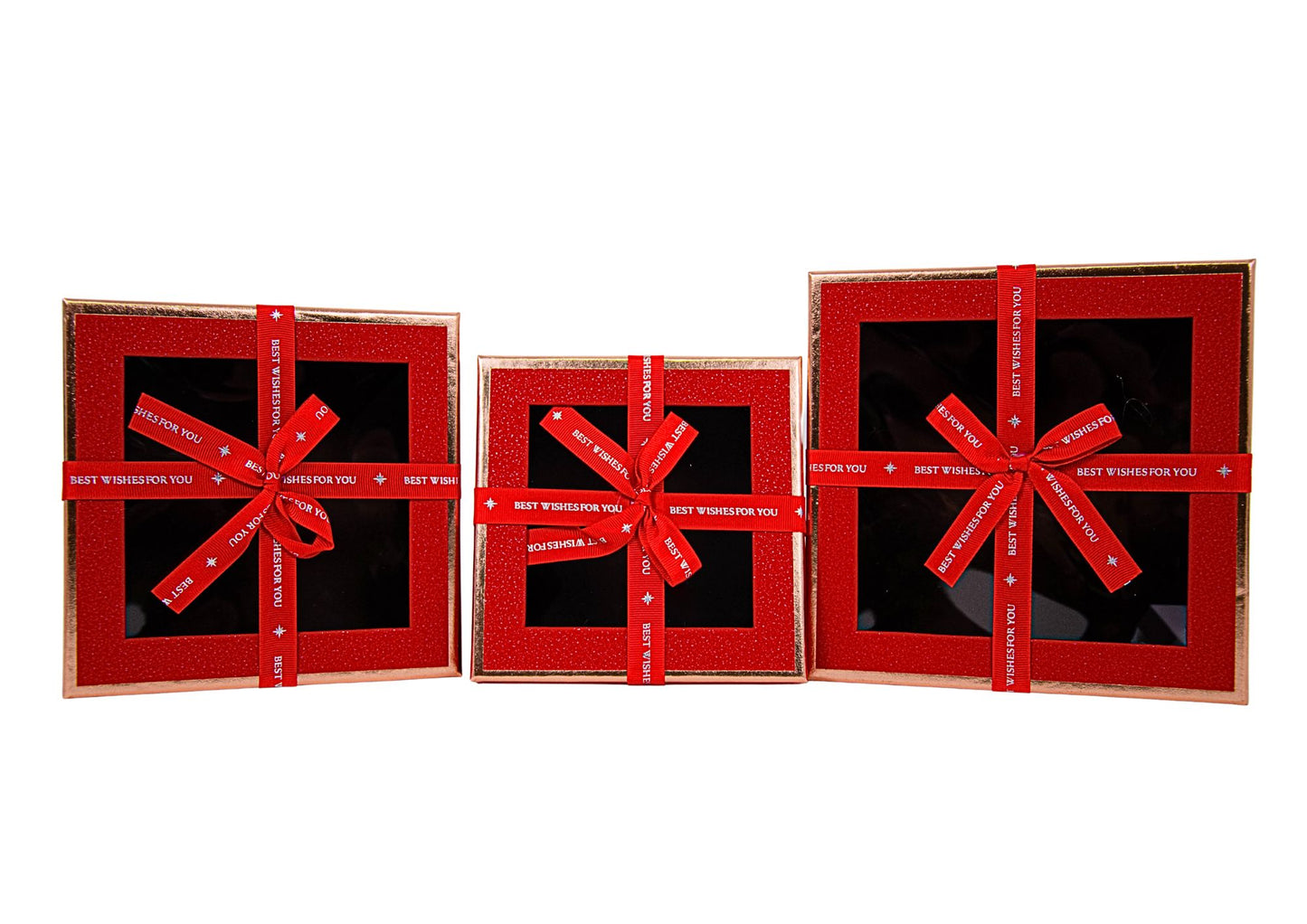 Set 3 Cutii Patrate cu Geam si Funda pentru Flori H6.5-H9.5