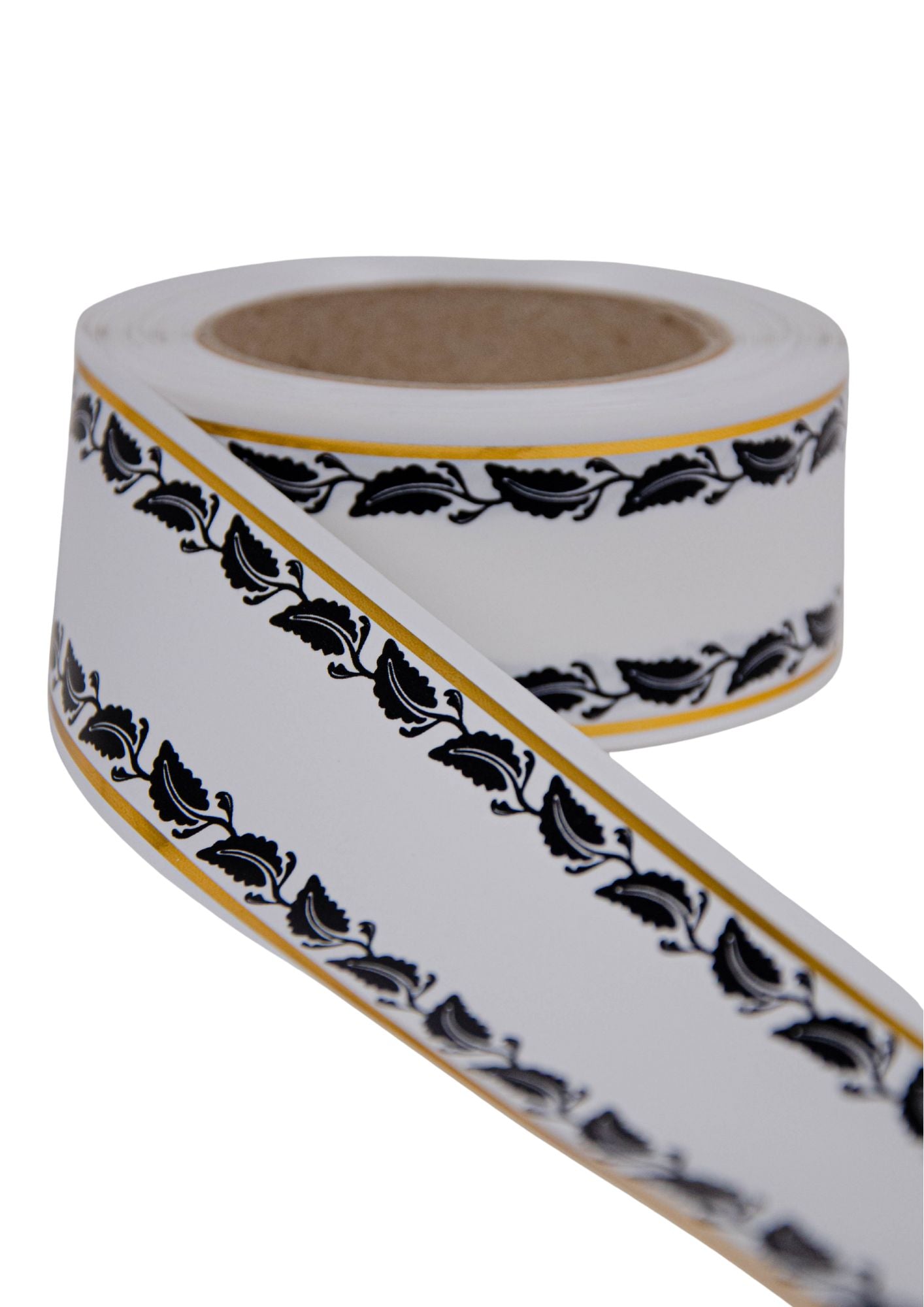 Panglica funerara cu flori negre si fir auriu pe margini