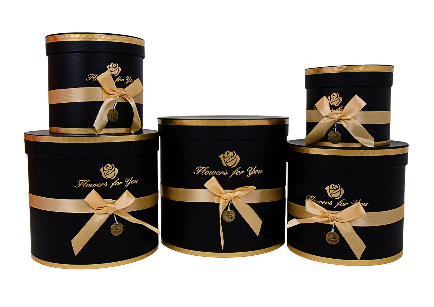 Set 5 Cutii Rotunde cu Funda pentru Flori "Flowers For You" H12-H21