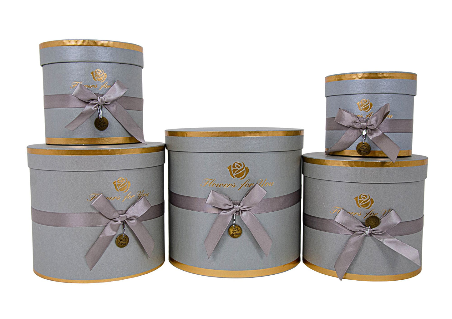 Set 5 Cutii Rotunde cu Funda pentru Flori "Flowers For You" H12-H21