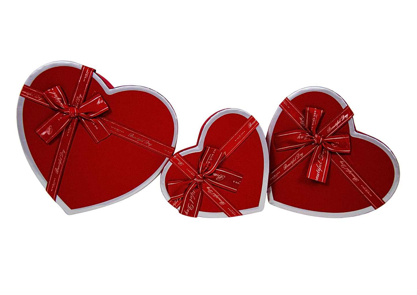 Set 3 Cutii Inima Tip Cadou cu Funda pentru Flori H6-H9
