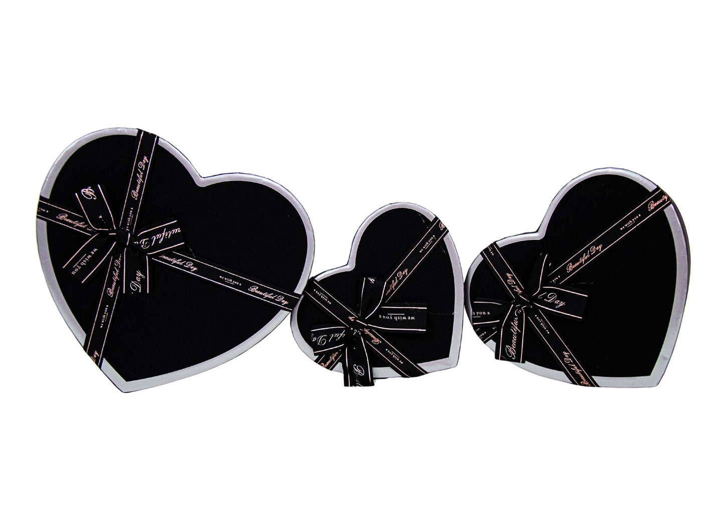 Set 3 Cutii Inima Tip Cadou cu Funda pentru Flori H6-H9