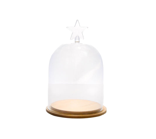 Dom cilindric din sticla cu suport de lemn