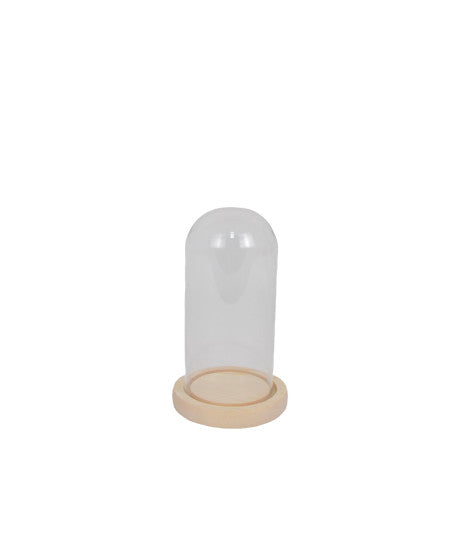 Dom cilindric din sticla cu suport de lemn