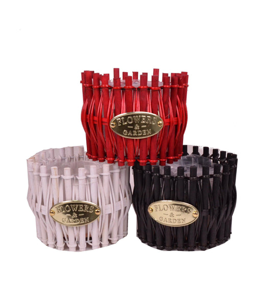 Ghiveci din surcele de lemn, rotund captusit cu folie din plastic