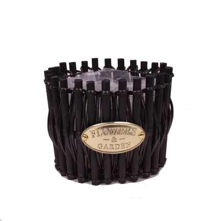 Ghiveci din surcele de lemn, rotund captusit cu folie din plastic