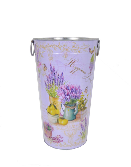 Ghiveci tip vaza, metalic, rotund cu imprimeu foto