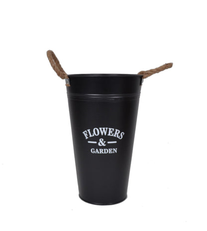 Ghiveci tip vaza, metalic, rotund, uni cu toarte