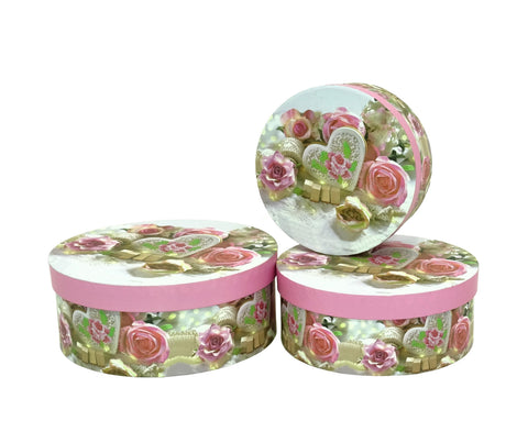 Set 3 cutii rotunde cu imprimeu