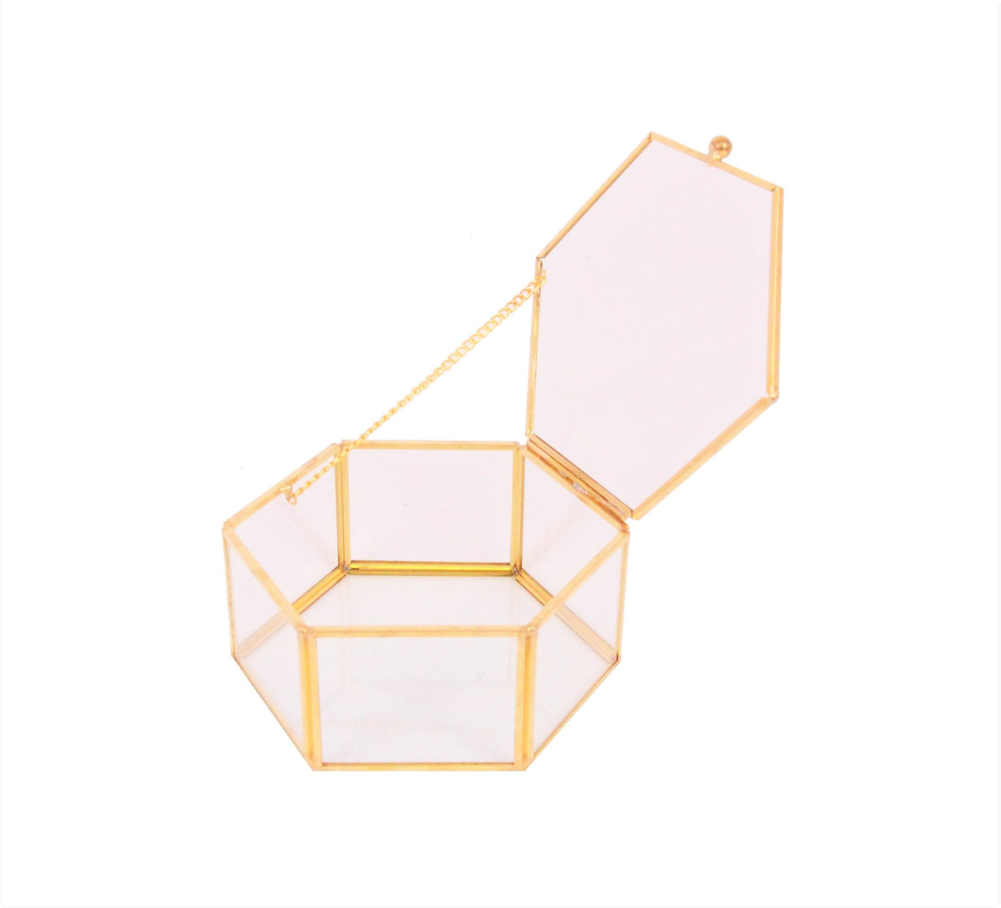 Ornament hexagonal din sticla si alama tip caseta