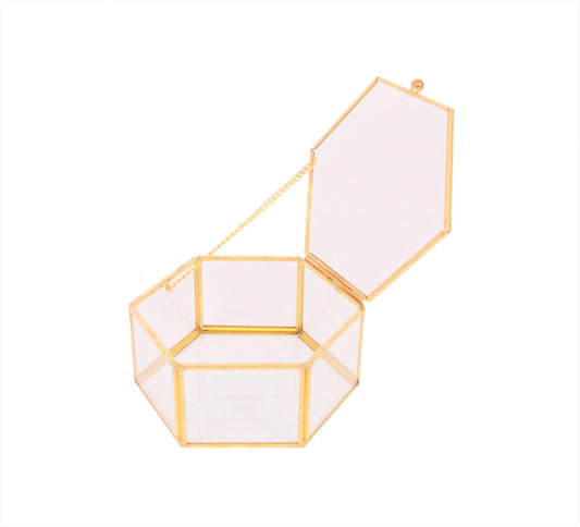 Ornament hexagonal din sticla si alama tip caseta