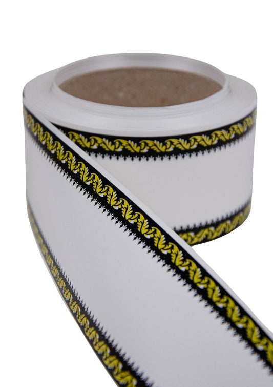 Panglica funerara cu detalii regale aurii si fundal negru pentru coroane funerare si coronite