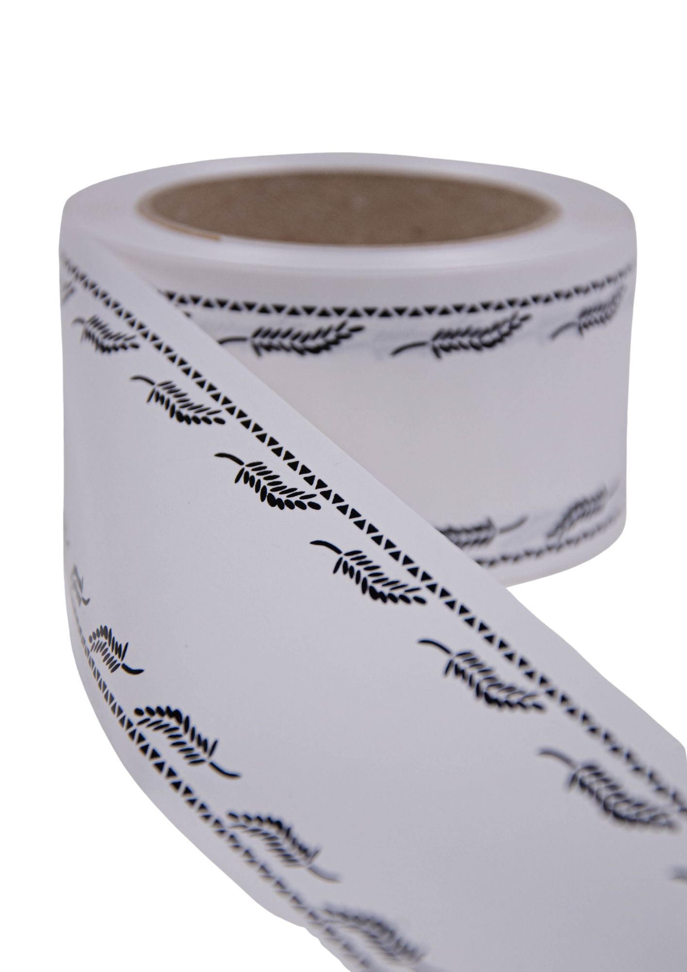 Panglica funerara alba cu flori si dungi tip triunghiuri pe margini