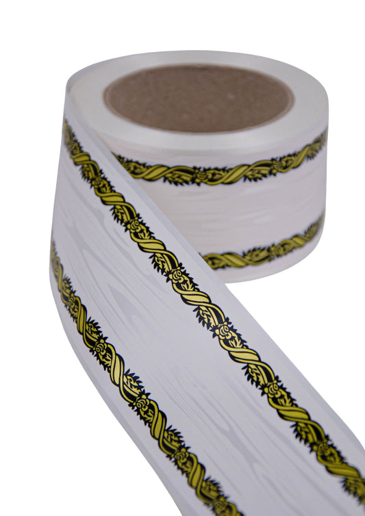 Panglica funerara cu model auriu pe margini pentru coroane funerare