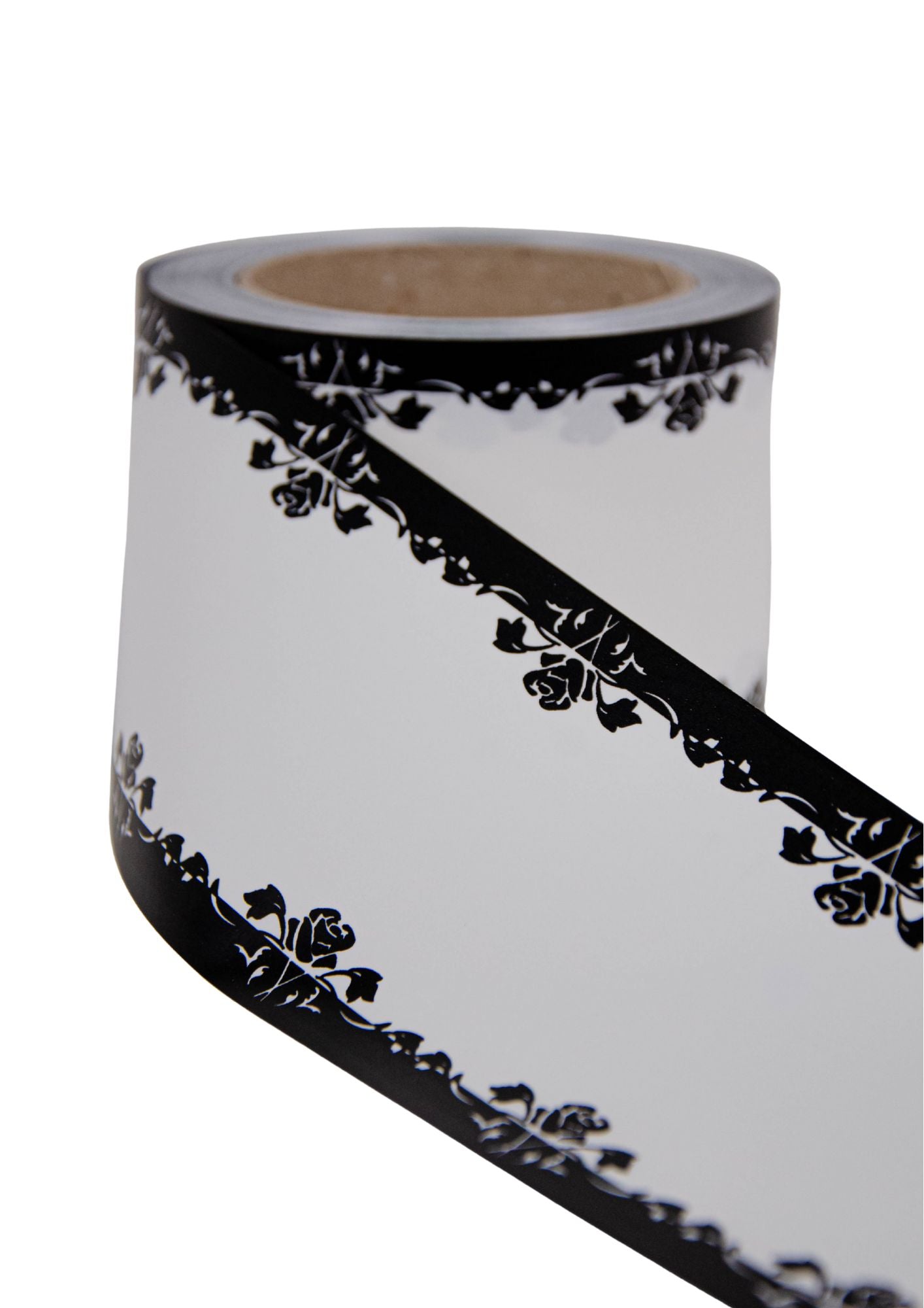 Panglica funerara cu trandafiri negrii pe margini pentru coroane si jerbe