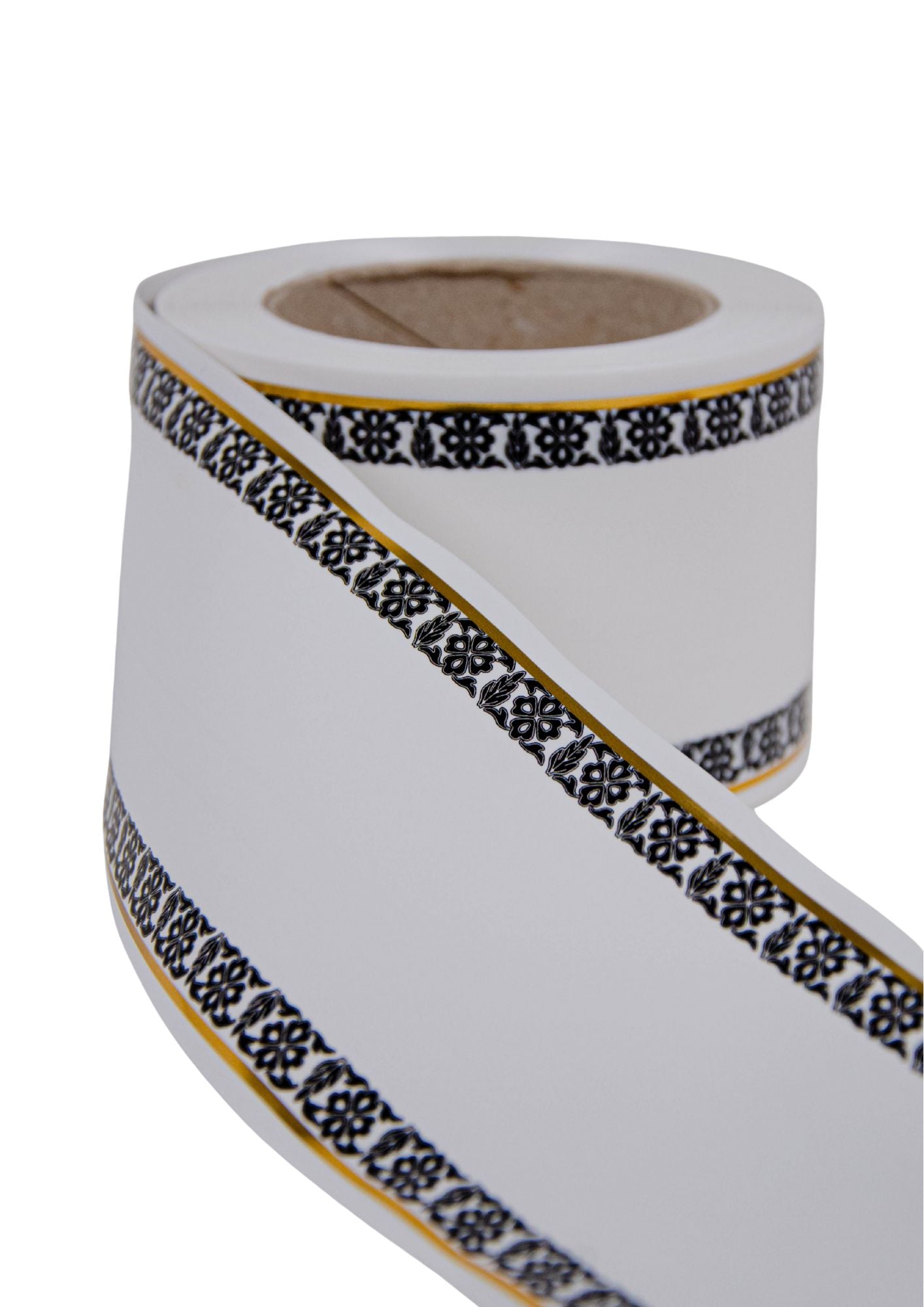 Panglica funerara cu model floral si fir auriu pe margini