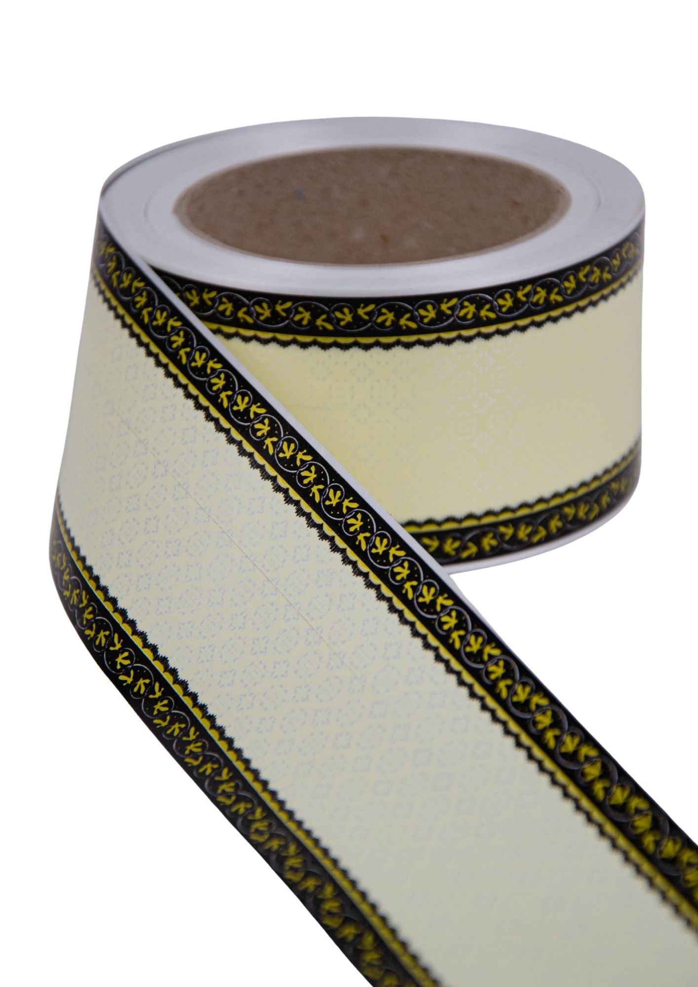 Panglica funerara model royal cu flori aurii si fundal negru pe margini