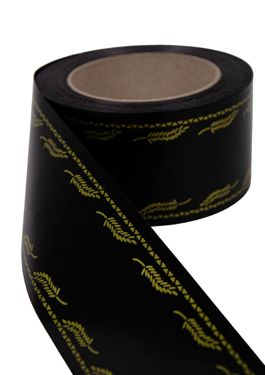 Panglica funerara cu frunze aurii si dungi tip triunghiuri