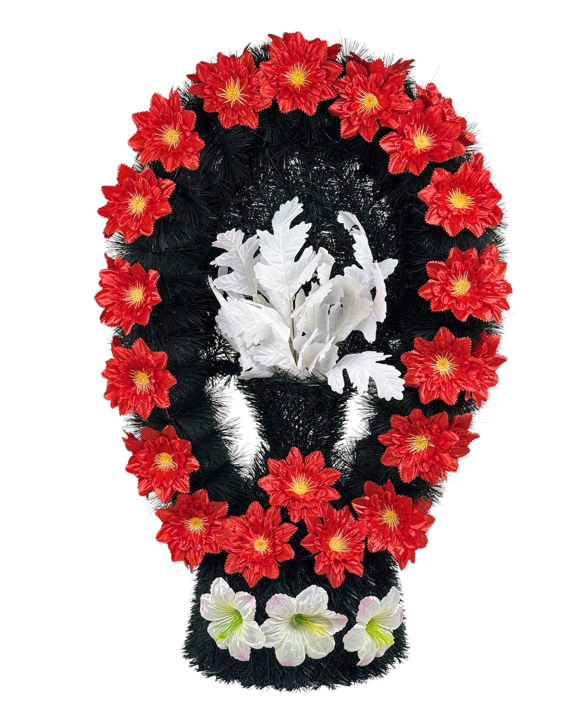 COROANA FUNERARA CU PICIOR DIN PIN CU FLORI H 90CM