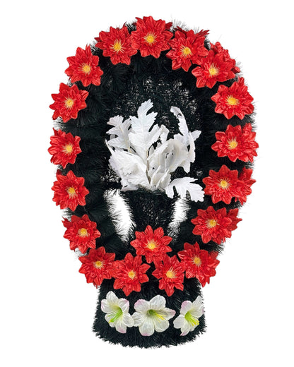 COROANA FUNERARA CU PICIOR DIN PIN CU FLORI H 90CM