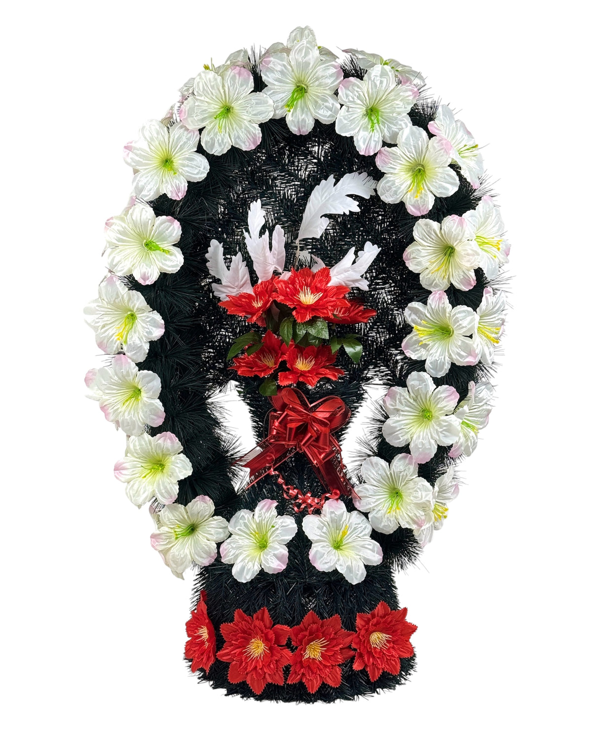 COROANA FUNERARA CU PICIOR DIN PIN CU FLORI H 90CM