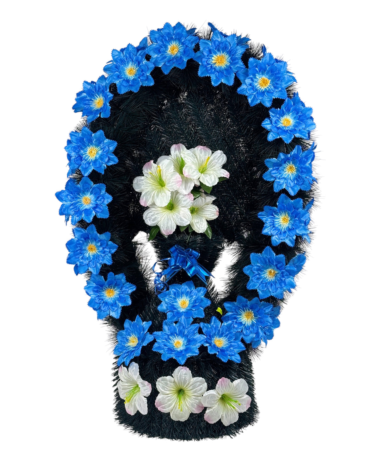 COROANA FUNERARA CU PICIOR DIN PIN CU FLORI H 90CM