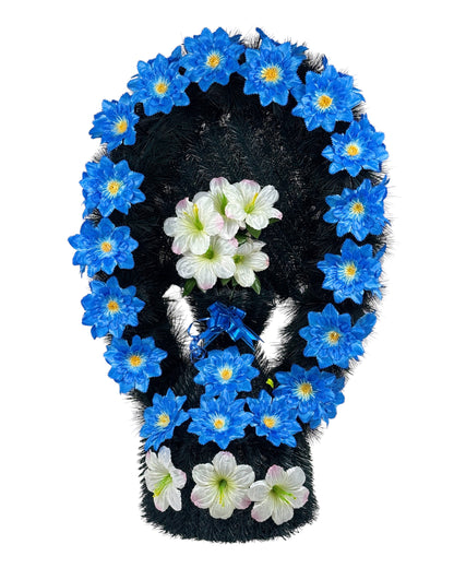 COROANA FUNERARA CU PICIOR DIN PIN CU FLORI H 90CM