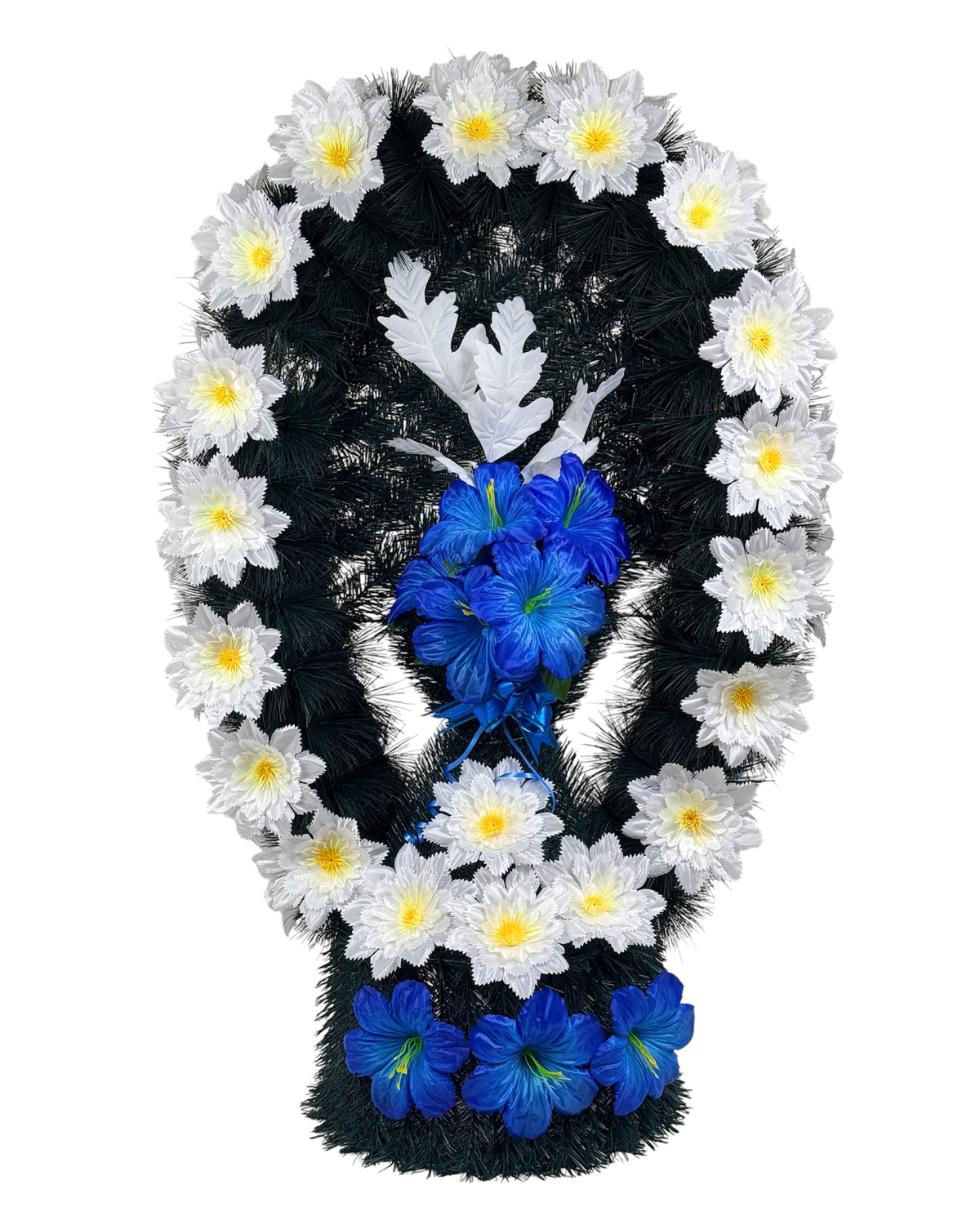 COROANA FUNERARA CU PICIOR DIN PIN CU FLORI H 90CM