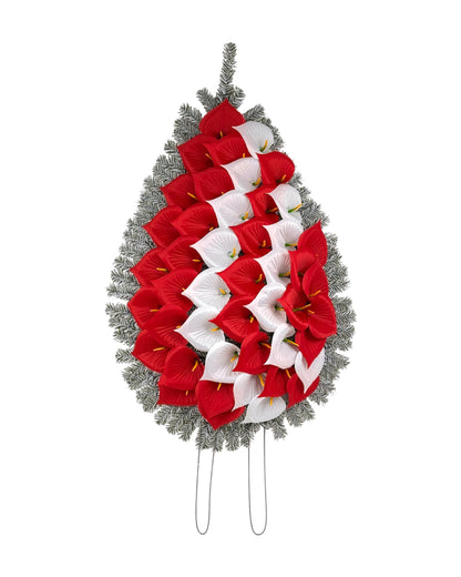 Coroana Brad Artificial Lacrima cu Flori  si Pin Alb    H 120 cm  C3