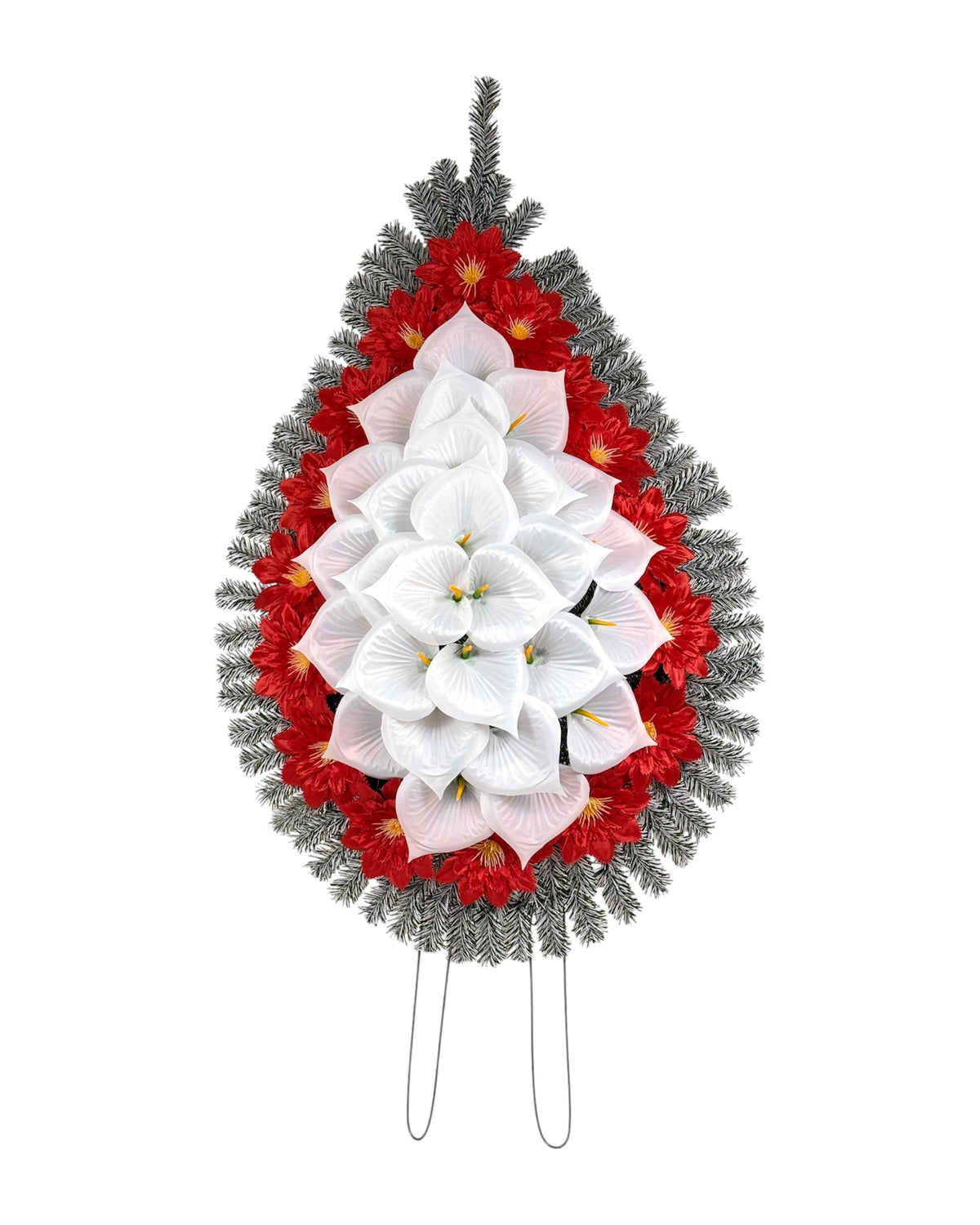 Coroana Brad Artificial Lacrima cu Flori  si Pin Alb    H 120 cm  C3