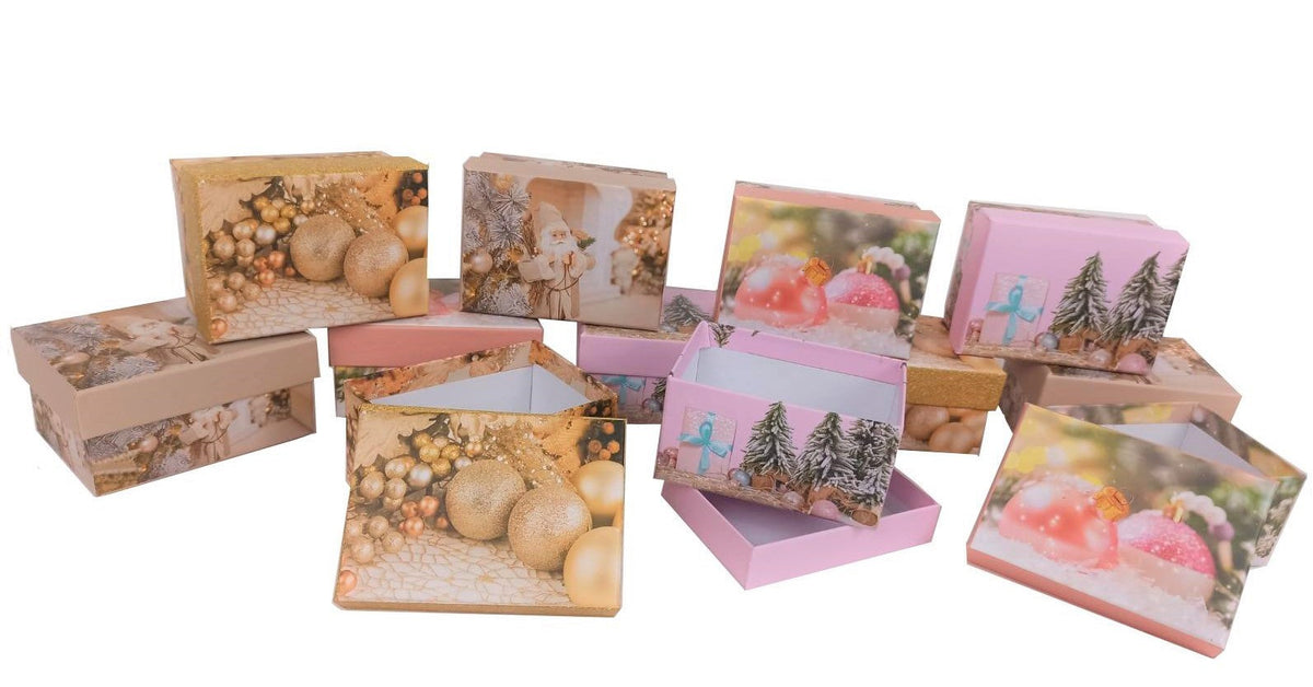 Set 12 cutii dreptunghiulare mici model Craciun