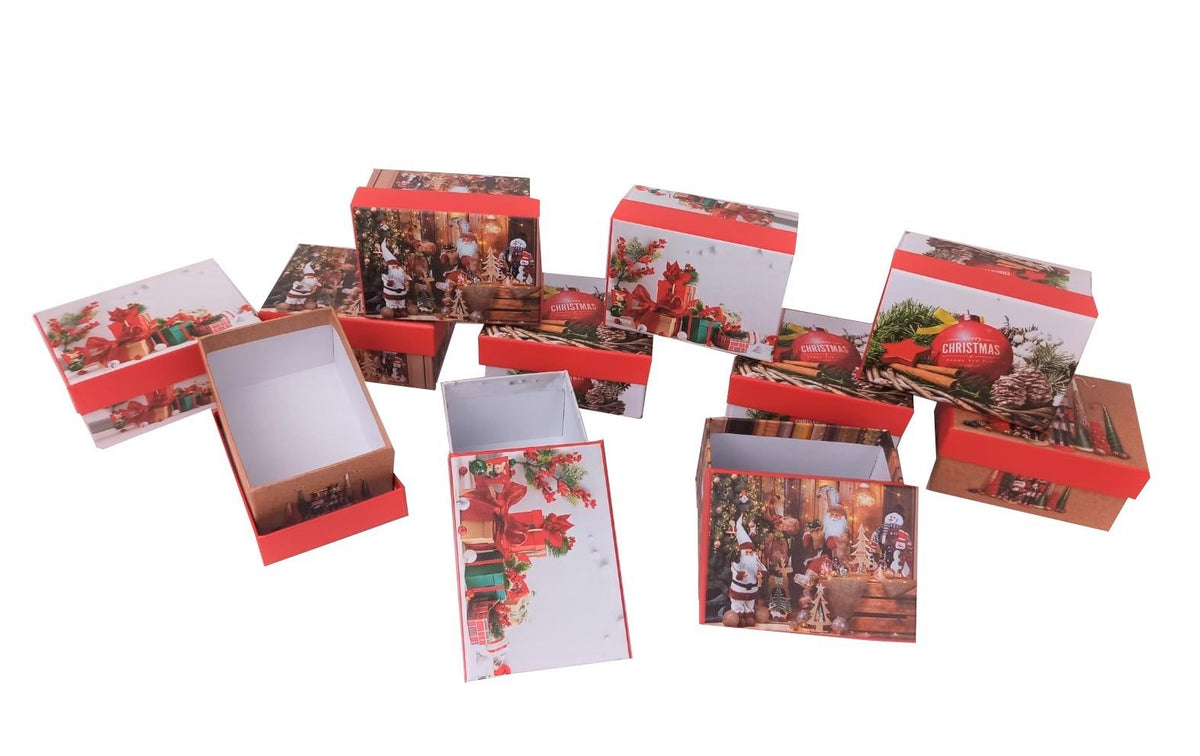 Set 12 cutii dreptunghiulare mici model Craciun
