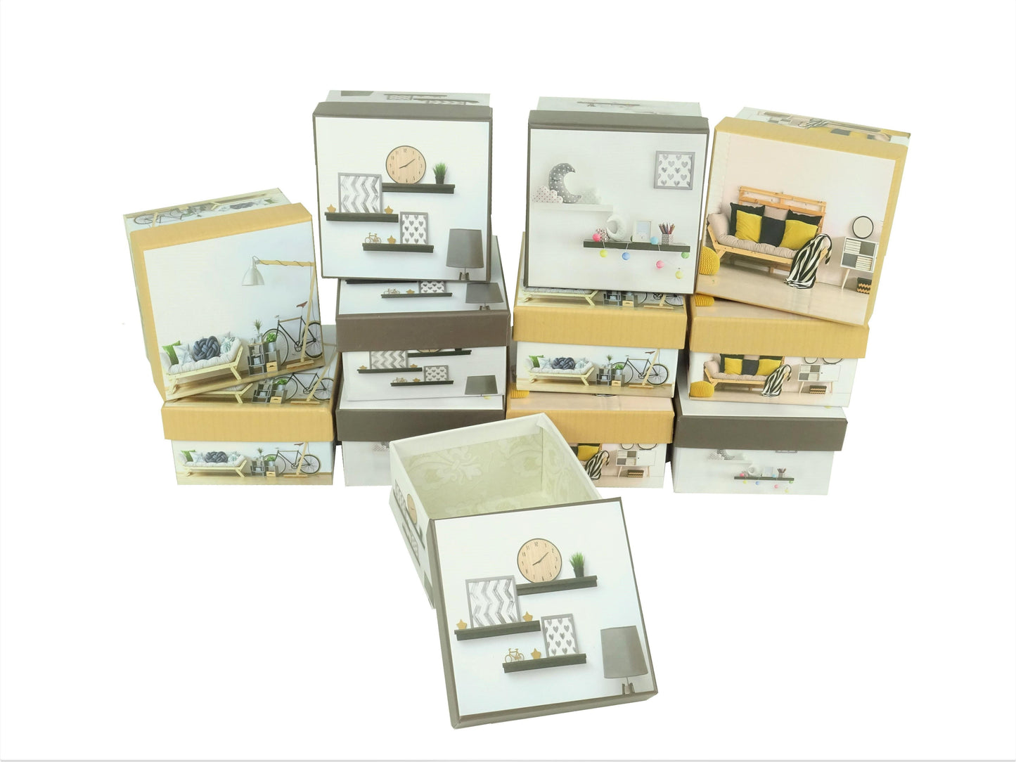 Set 12 cutii patrate mici cu imprimeu foto