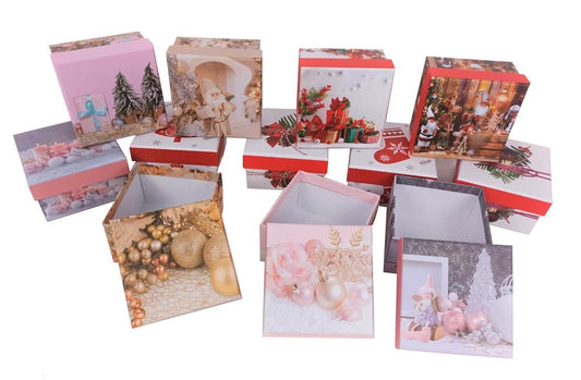 Set 12 cutii patrate mici model Craciun