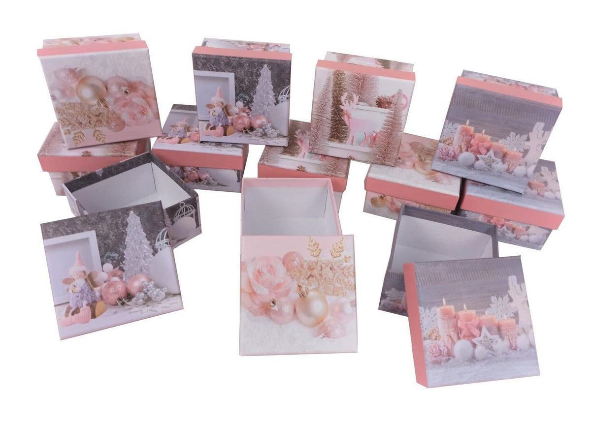 Set 12 cutii patrate mici model Craciun