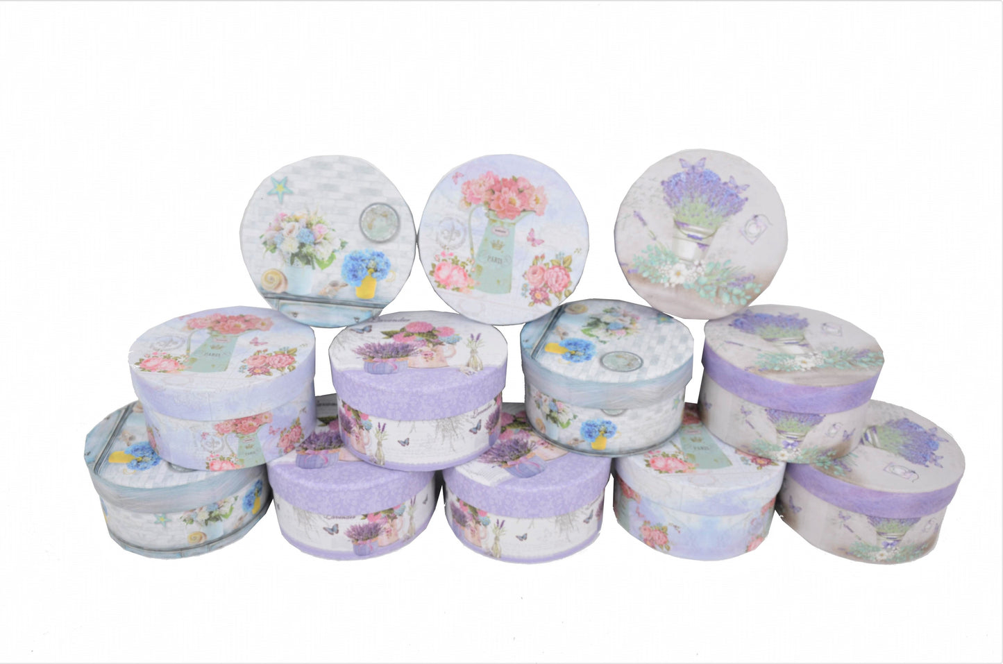 Set 12 Cutii Rotunde Mici cu Imprimeu Foto pentru Flori H5