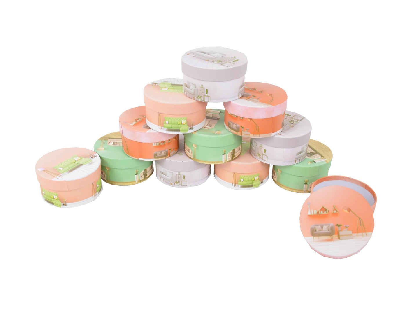 Set 12 Cutii Rotunde Mici cu Imprimeu Foto pentru Flori H5